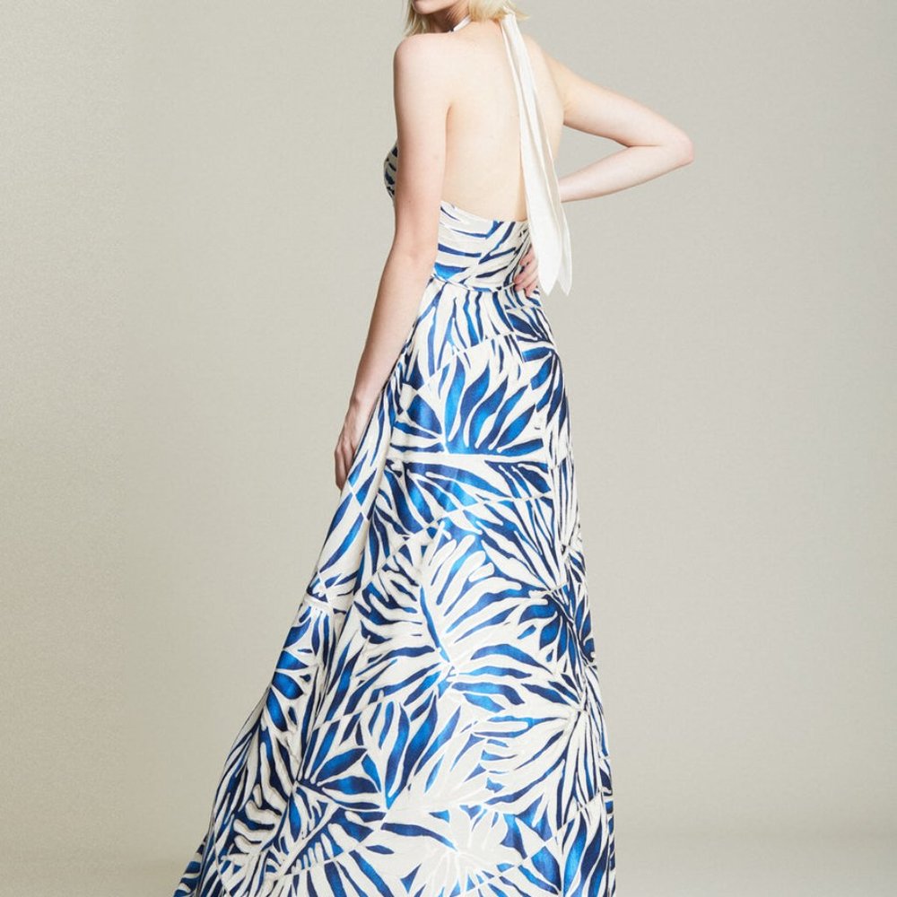 Halston Burnout Halter Gown - Picture 2 of 3